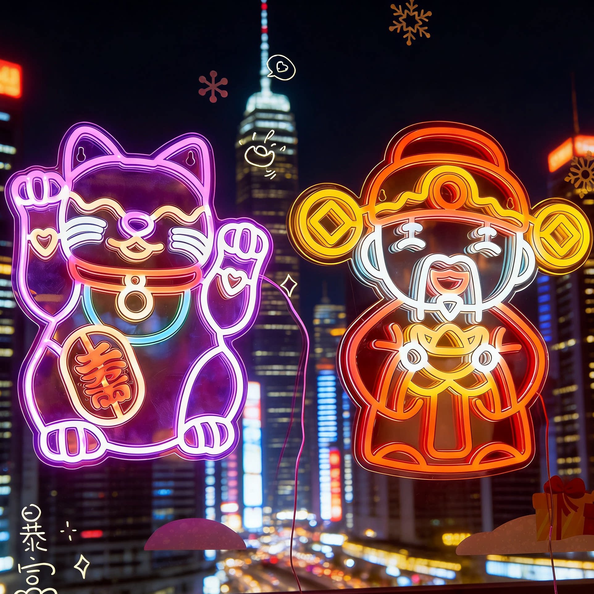 LED霓虹中国结招财猫财神灯