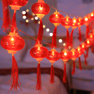 新年装饰灯led福字水晶红灯笼小彩灯串灯春节装饰家用过年红灯笼