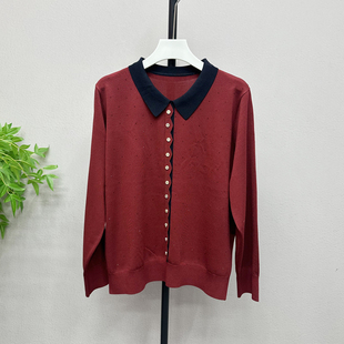 宽松胖妈妈打底上衣1219H 针织衫 2026春新款 翻领针织冰麻毛衣长袖