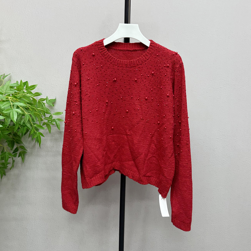 欧洲站2025冬新款重工烫钻钉珠圆领长袖彩色针织衫保暖毛衣1109Y