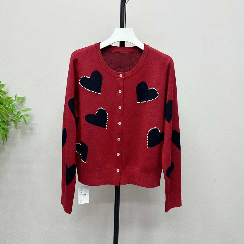 复古立体钩花棉羊毛毛衣立体桃心毛针织开衫女毛衣高级感软26660X