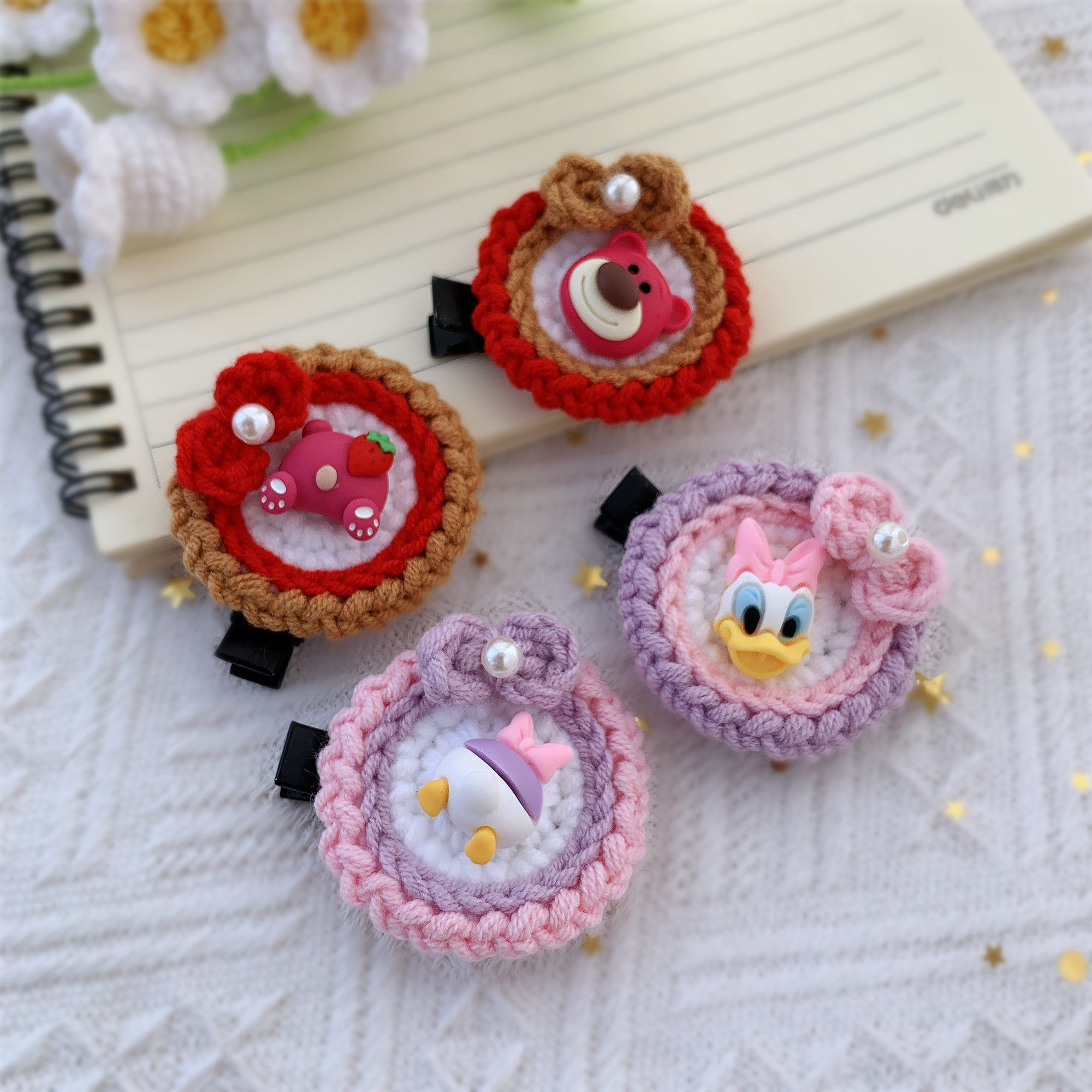 SWEET FLOWERS BB TRIM CLIP BANGS CLIP DIY HANDMADE WOOL CROCHET HAIR CLIP HAIR ACCESSORIES ACCESSORIES MATERIALS BAGS WOMEN