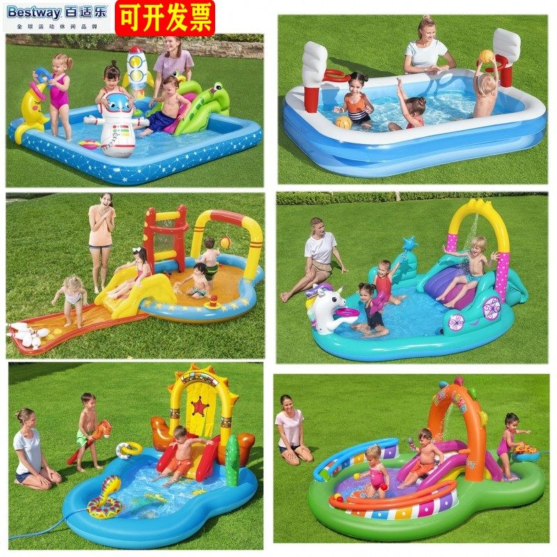 有鲨鱼海豚喷水池幼儿充气游泳池