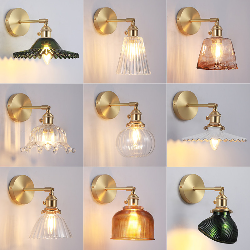 日式复古黄铜壁灯现代北欧床头壁灯简约卫生间浴室镜镜前灯