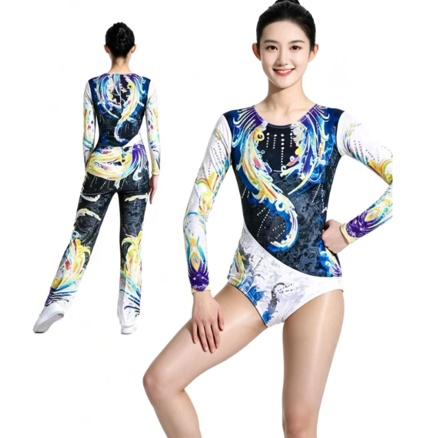 新款健美操服男女套装比赛表演服装啦啦队成人儿童体操演出服装