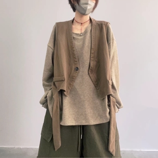 卫衣马夹长56 小众不规则马甲设计感洋气百搭飘带短款 2025秋季 时尚