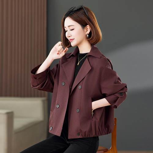 大码女装短款外套女2025春秋新款时尚休闲小个子妈妈装宽松风衣
