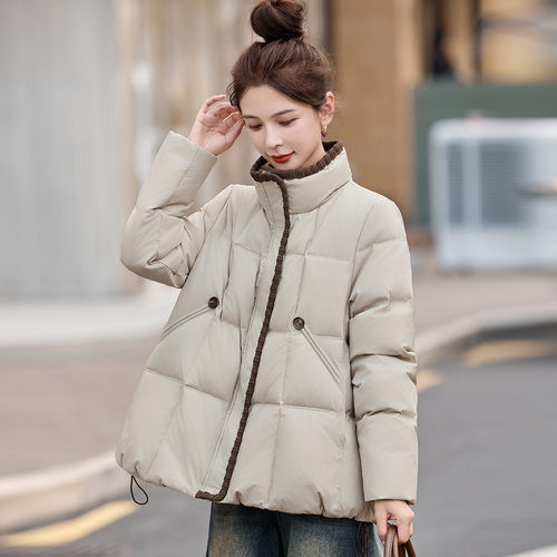 大码女装立领中长款羽绒服女2025冬季新款胖mm加厚保暖白鸭绒外套