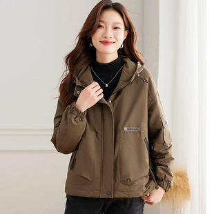 妈妈装 大码 新款 加绒连帽外套女休闲宽松冬季 加厚保暖派克棉服 女装