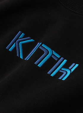 kith黑色经典刺绣字母logo标志圆领套头卫衣