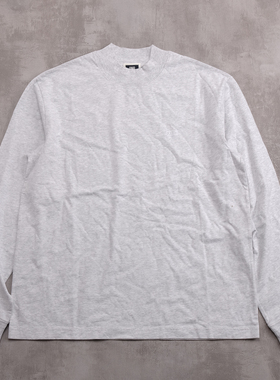 kith灰色纯色Long Sleeve LAX经典小字母植绒logo圆领纯棉长袖T恤