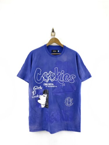 cookies蓝色手工擦色做旧效果太阳花男款短袖T恤