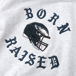 born x raised BXR联名大联盟灰色经典标志套头圆领卫衣帽衫
