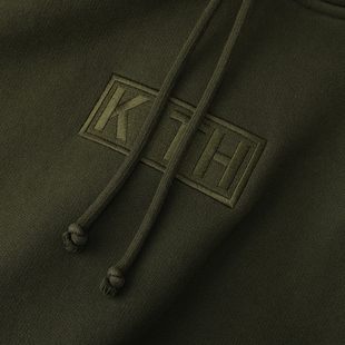 kith橄榄绿色刺绣经典字母bogo标志连帽套头卫衣帽衫