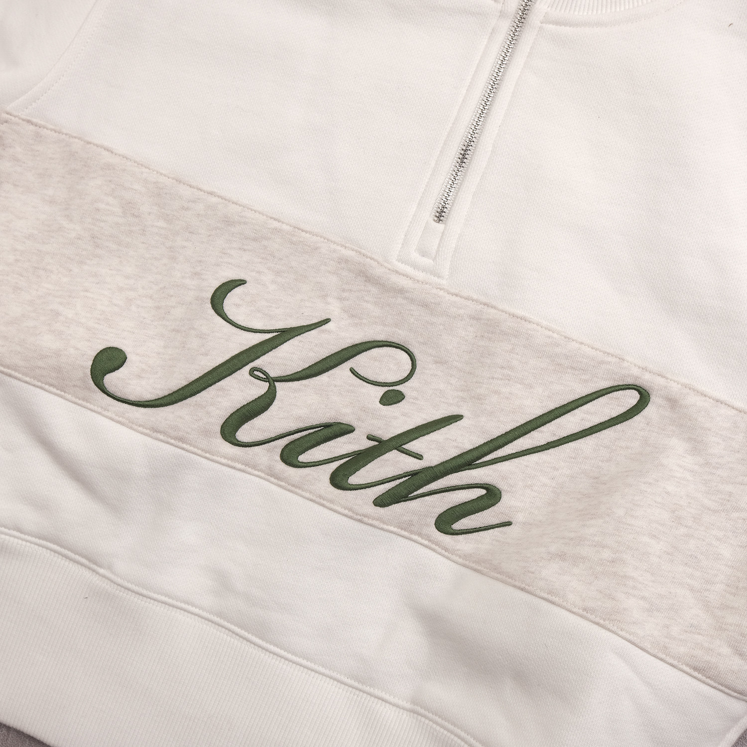 kith复古半拉链白色灰色拼接拼色刺绣经典字母标志女款套头卫衣