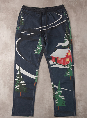 kith蓝色刺绣字母标志抽绳松紧腰围卫裤休闲裤