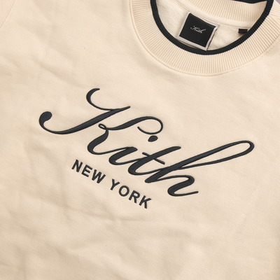 kith城市限定卡其色复古手写草写刺绣经典字母标志打底圆领卫衣