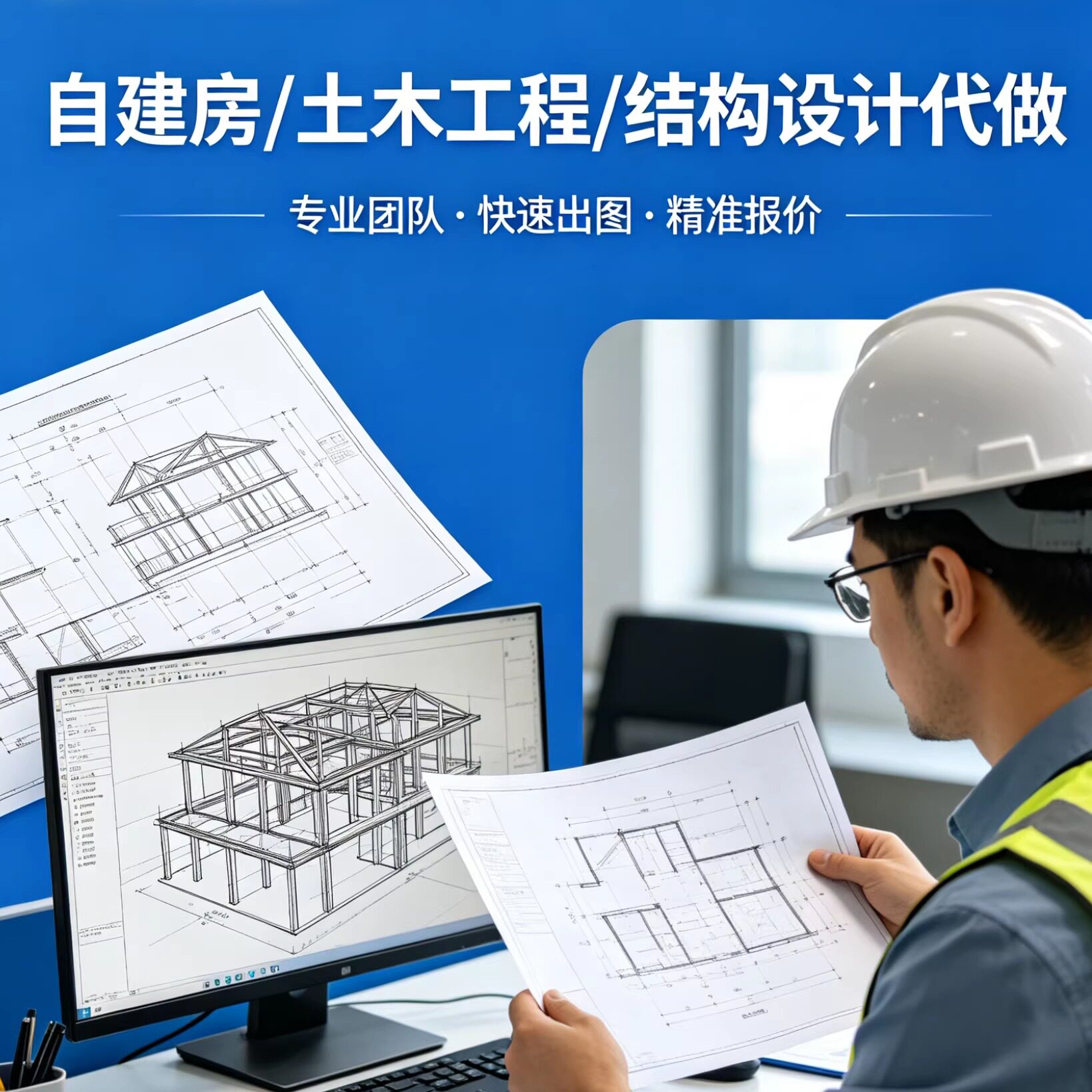CAD代做设计结构计算出图施工配筋土木工程设计盈建科pkpm广厦yjk