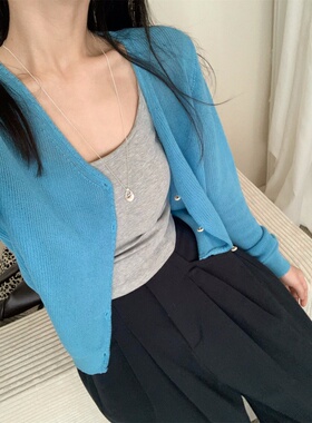 韩系休闲风针织曲麻v领开衫女2026新款宽松显瘦纯色百搭长袖上衣