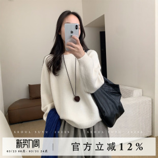 韩系休闲风加厚圆领套头上衣女2025秋冬新款 简约纯色通勤百搭毛衣