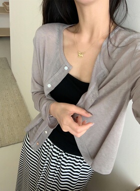 韩版休闲风轻薄莱赛尔天丝开衫26夏季新款防晒显瘦薄款开衫上衣