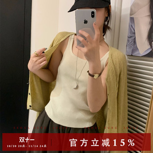 新款 针织吊带背心女2025秋季 简约纯色通勤百搭上衣 设计感无袖 韩版