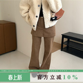 时髦百搭显瘦长裤 韩版 新款 女2025冬季 设计感灯芯绒加绒屁帘微喇裤