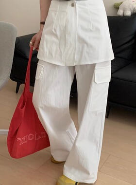 韩版小众设计感叠穿工装裤女2025秋季新款可拆卸皮帘宽松休闲长裤