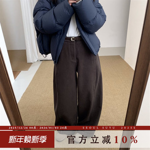 百搭垂坠感显瘦长裤 女2025秋冬新款 卷边设计感加绒腰带休闲裤 韩版