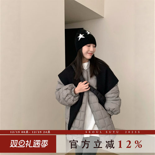 90白鸭绒带披肩保暖羽绒服外套女