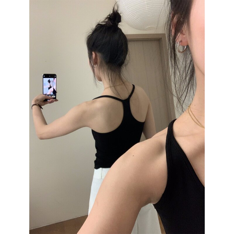 韩版简约纯色胸垫美背吊带背心女2026夏季新款辣妹性感打底上衣