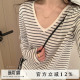 韩系休闲风v领条纹针织上衣女2026春季 设计感宽松显瘦上衣 新款