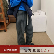 设计感条纹撞色加绒直筒裤女2025秋冬新款宽松休闲长裤百搭阔腿裤