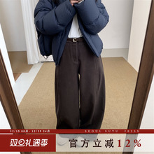 韩版卷边设计感加绒腰带休闲裤女2025秋冬新款百搭垂坠感显瘦长裤