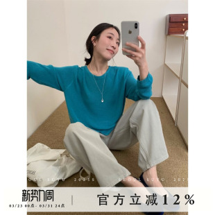 简约纯色百搭套头上衣 新款 韩系休闲风曲麻针织长袖 T恤女2026春季