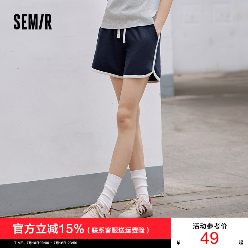 森马宽松睡裤纯棉复古家居短裤女图片