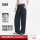 商场同款 夏季 森马牛仔裤 2025新款 腰带纯棉长裤 女半松紧腰阔腿裤