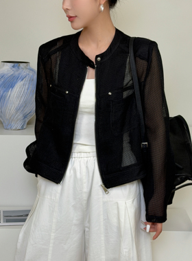 韩版时尚简约镂空洋气薄外套女春夏新款小个子百搭显瘦上衣97022