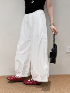 女春夏新款 韩版 时尚 高腰镂空花边灯笼裤 67007 宽松垂感九分休闲裤