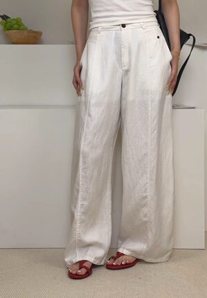 韩版时尚百搭宽松显瘦高腰直筒阔腿裤麻料休闲裤女夏季新款97038
