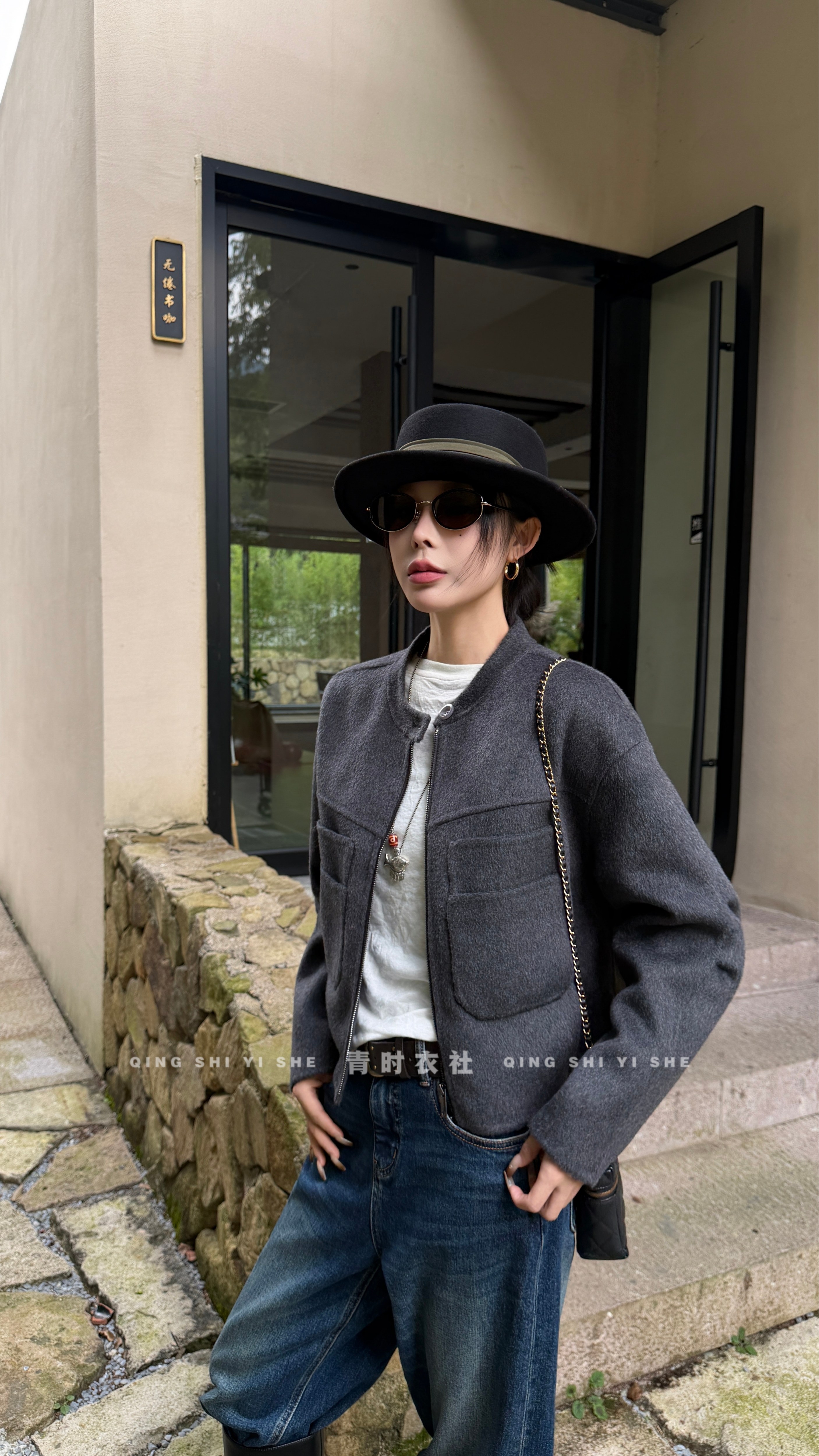 K6021 立领拉链双面羊毛短外套女秋冬新款百搭显瘦小个子毛呢大衣