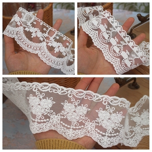 出口精致波浪边花朵 DIY服饰头饰辅料 苹果网纱棉线刺绣蕾丝花边