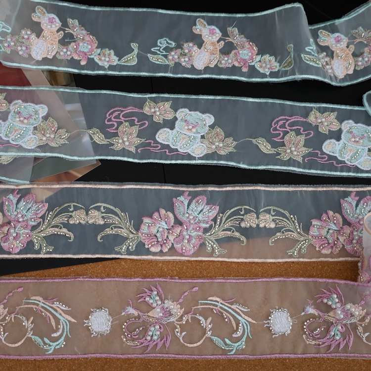 欧根纱彩色刺绣花边服装辅料