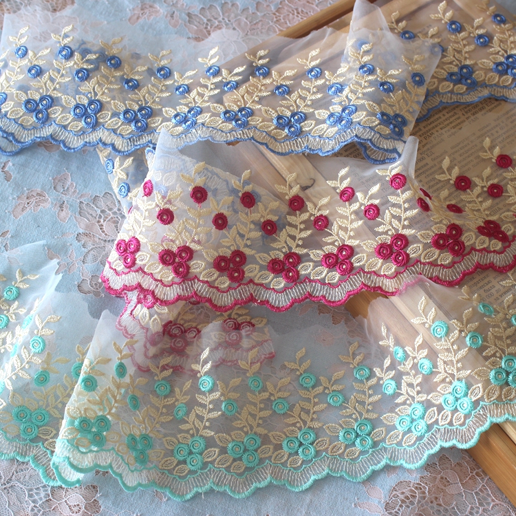彩色涤纶刺绣花朵花边 DIY衣服裙边拼接家居窗帘缝纫装饰材料辅料