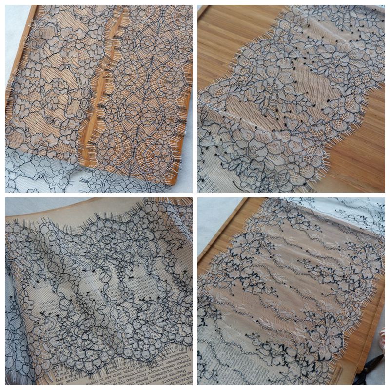 黑灰双色睫毛勾花蕾丝面料花边 刺绣花边辅料DIY服装裙摆拼接lace