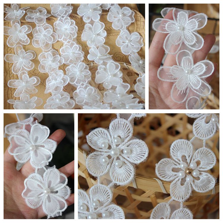 双层手缝网纱刺绣破洞补丁钉珠