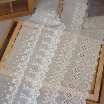 高档天丝布底棉线刺绣花朵花边服装裙边辅料 DIY衣服袖口缝纫材料