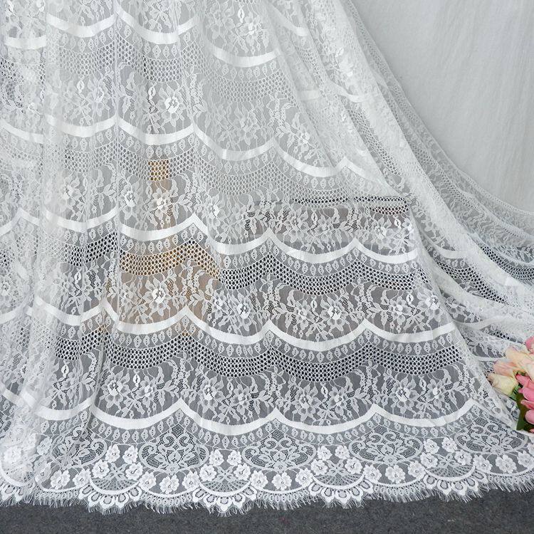 宽1.5米长3米高档优质出口单边波浪睫毛蕾丝面料DIY服装婚纱材料