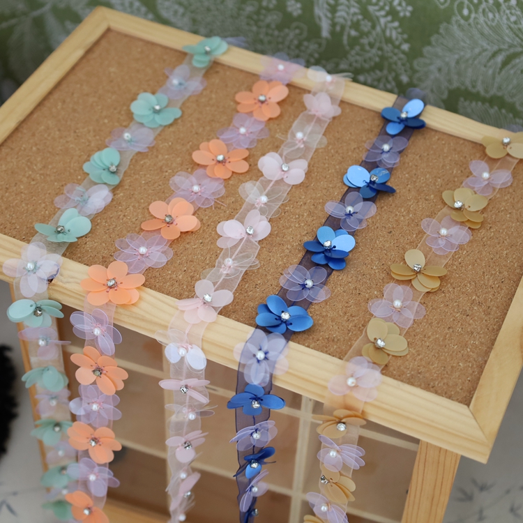 高品质彩色花朵亮片手缝服装肩带