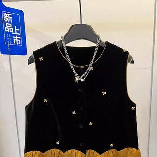 短上衣 设计感小众马夹无袖 新中式 国风复古丝绒提花马甲女2025秋装